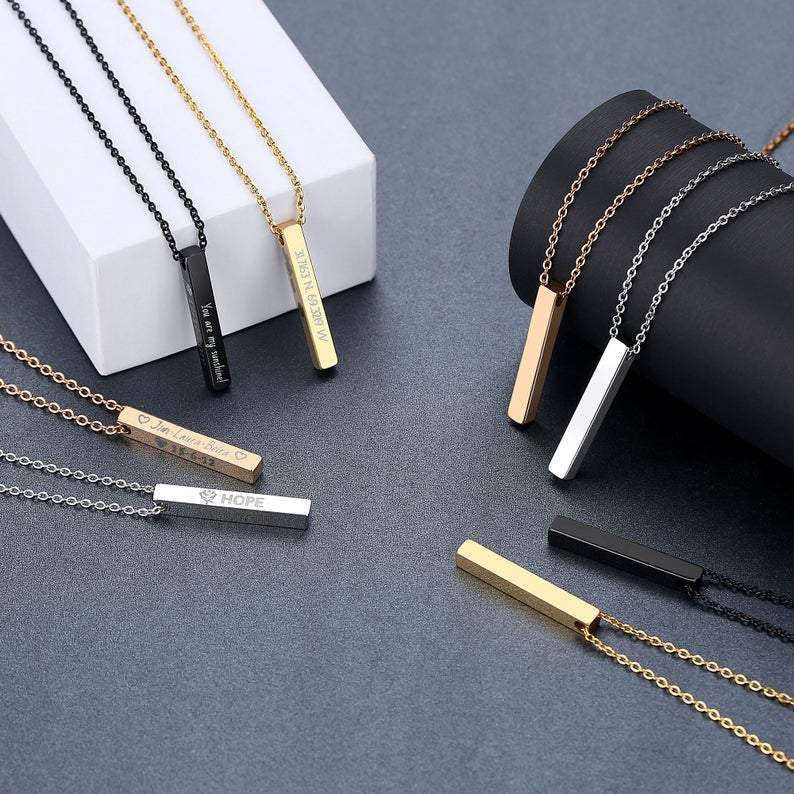 3D Engraved Bar Necklace